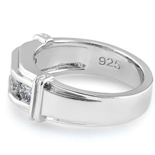 Sterling Silver Men's Wedding Band CZ Ring