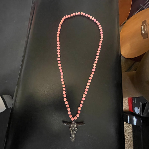 Stone Longhorn Cow Skull 30in Beaded Necklace