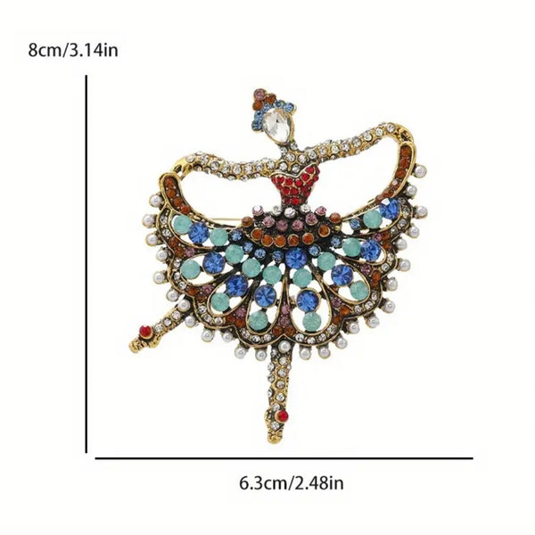 Ballerina Dancer Rhinestone Crystal Pearl Statement Brooch Pin