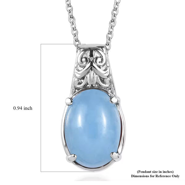 Light Blue Jade 6.00 ctw Pendant Silver Necklace Chain 20 In New