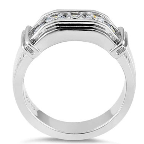 Sterling Silver Men's Wedding Band CZ Ring