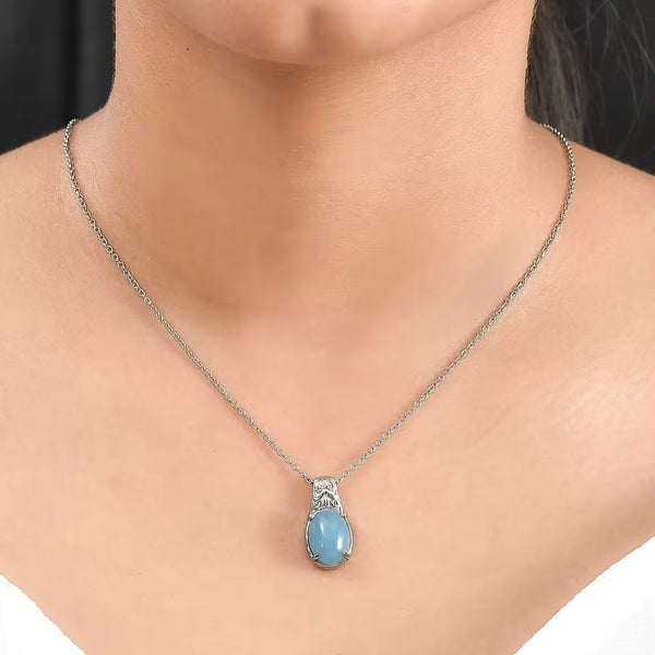 Light Blue Jade 6.00 ctw Pendant Silver Necklace Chain 20 In New
