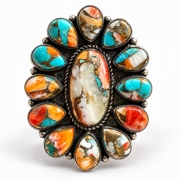 Southwestern Spiny Turquoise Statement Silver Ring Boho Artisan Design 6