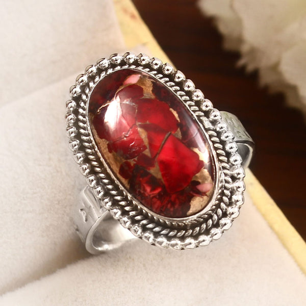 Southwestern Pink Rose Dahlia Turquoise Oval Beaded Ring Sterling Silver New