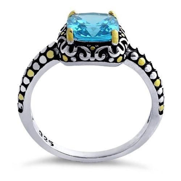 Sterling Silver Celtic Blue Topaz Cushion CZ Ring Brand New