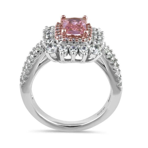 New Sterling Silver Royal Pink Halo CZ Ring Size 6