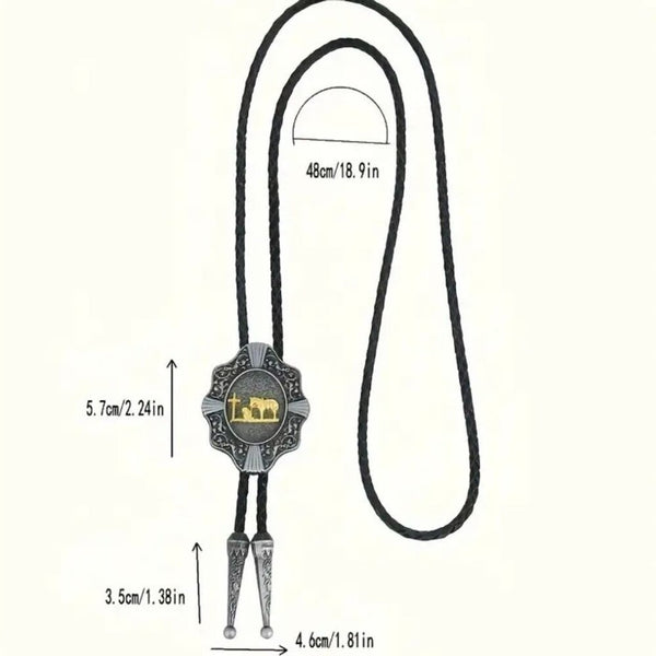 Western Oval Concho Bolo Tie Mens Thank God For Cowboys