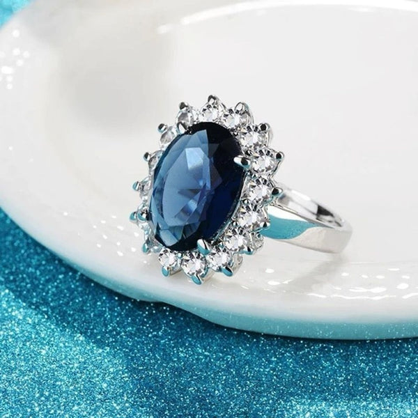 Oval Sapphire Blue Stone Ring Womens Sterling Silver Size 5