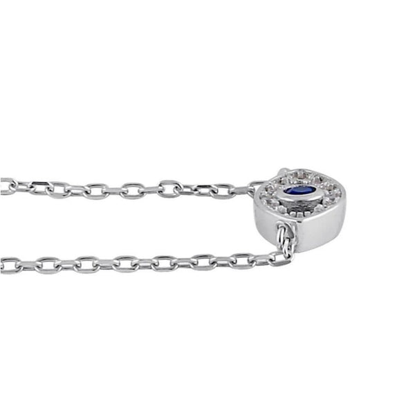 Sterling Silver Eye Blue Spinel CZ Necklace New