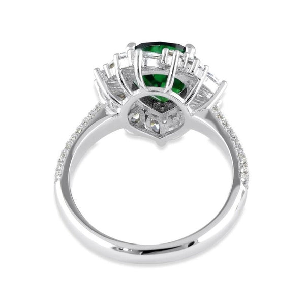 New Sterling Silver Pear Cut Emerald CZ Halo Ring Size 10