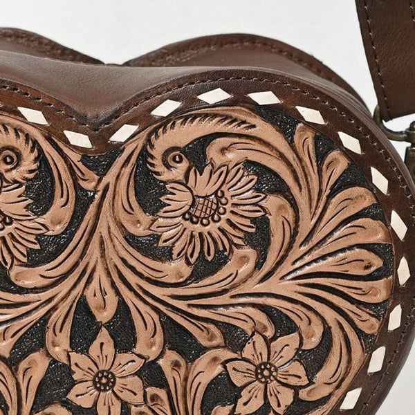 New Heart Canteen Purse Genuine Western Tooled Leather Women