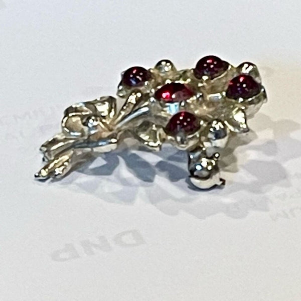 Vintage Red Crystal Garnet Glass Floral Bouquet Womens  Pin