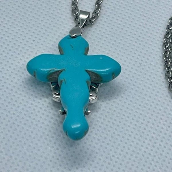 Turquoise Stone Cross Pendant Necklace