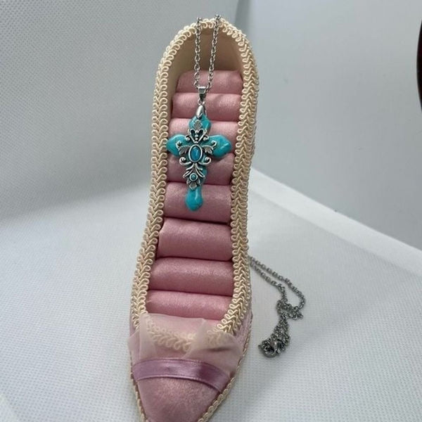 Turquoise Stone Cross Pendant Necklace