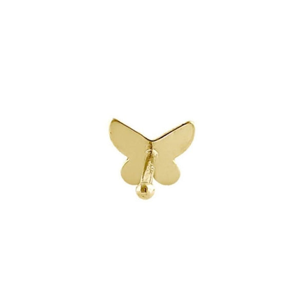Solid 14K Yellow Gold Tiny Butterfly Straight Nose Stud New