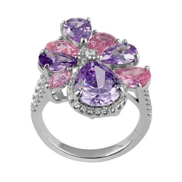 Sterling Silver Pink and Lavender CZ Cluster Ring New