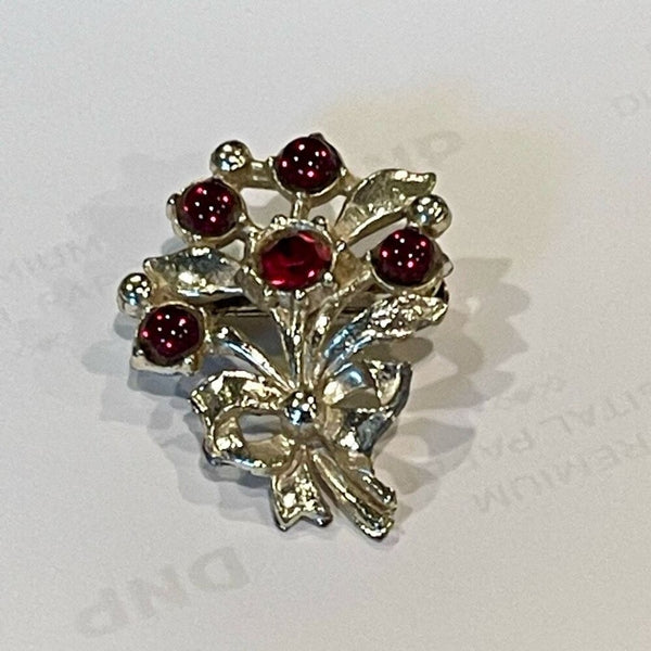 Vintage Red Crystal Garnet Glass Floral Bouquet Womens  Pin