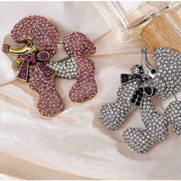 Rhinestone Silver Poodle Brooch