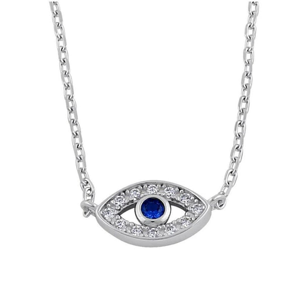 Sterling Silver Eye Blue Spinel CZ Necklace New
