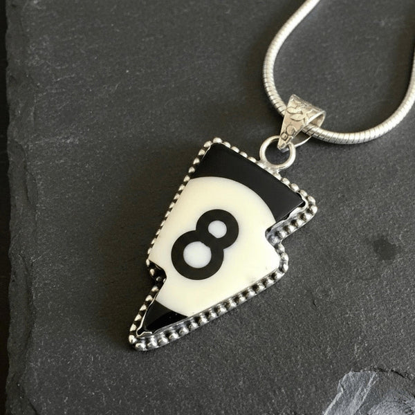 Unique Retro 8 Ball Billiards Lightning Bolt Necklace - Unique Silver Jewelry