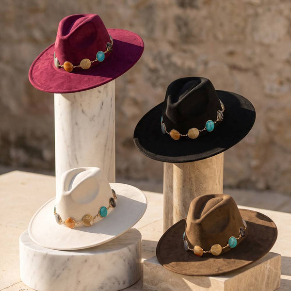 Semi Precious Stone Chain Band Fedora Hat