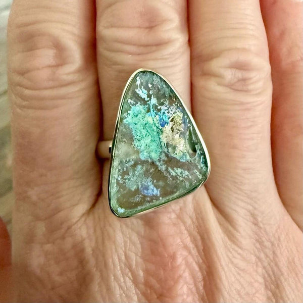Ancient Roman Glass Stone Abstract Statement Ring Sterling Silver New
