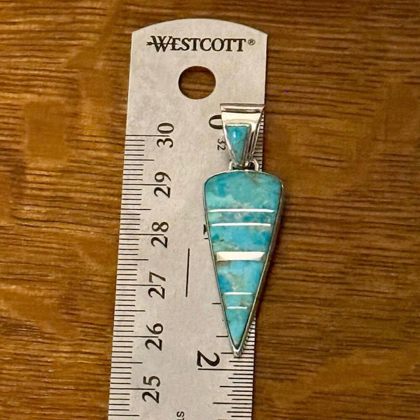 Southwestern Sterling Silver Turquoise Inlay Triangle Pendant Arrowhead Necklace