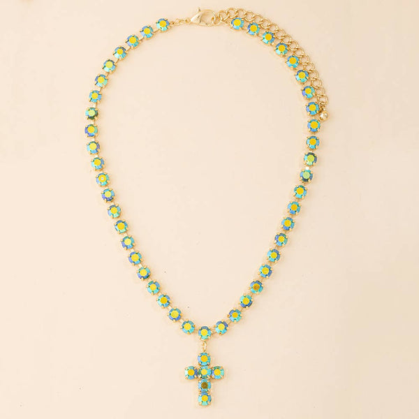 Rhinestone Cup Chain Necklace With Cross Pendant