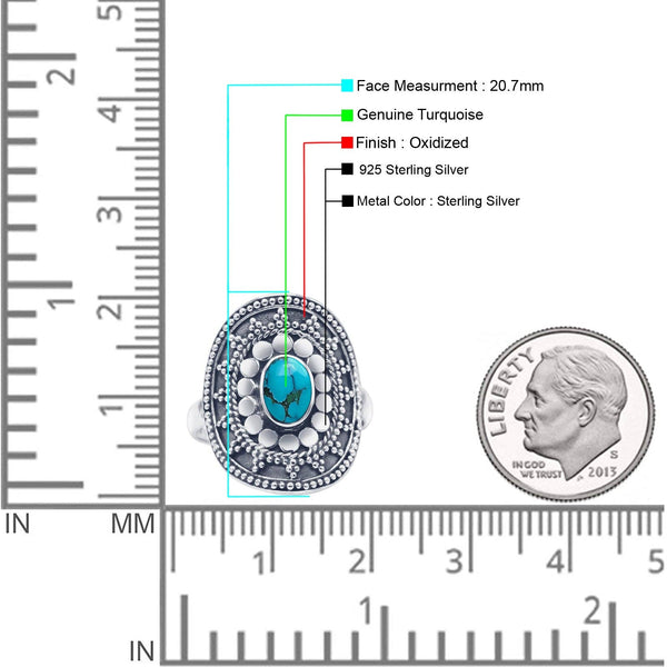 Oxidized Oval Turquoise Beaded Ring