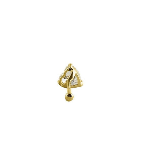 New Solid 14K Yellow Gold Heart CZ Nose Stud