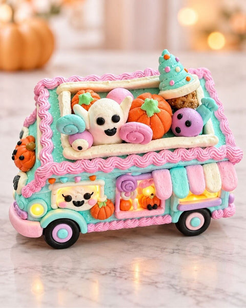 Light Up Pastel Halloween Candy Truck Ghost Pumpkin Tabletop Home Decor LED