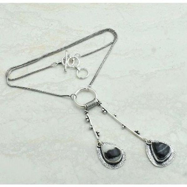Silver Dual Pendant Necklace White Buffalo Turquoise Artisan