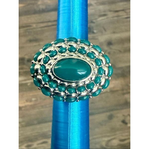 Vintage Turquoise Oval Cluster Ring Silver Southwestern