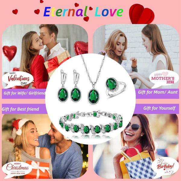 Jewelry Set for Women Green Emerald CZ Gemstone Set Size 8