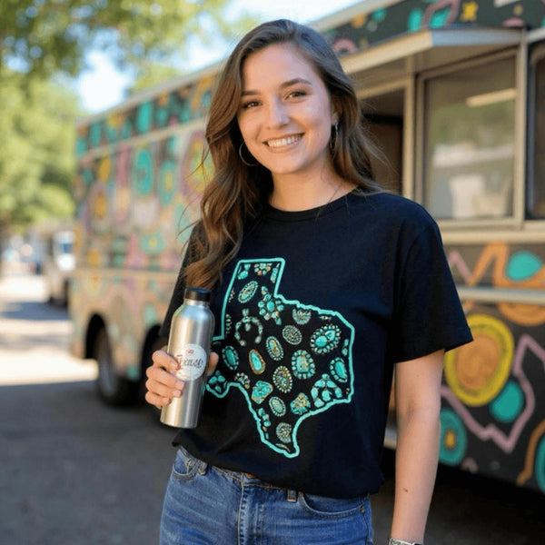 Texas In Turquoise Concho Casual Tee Womens Casual Western Top Size XL New