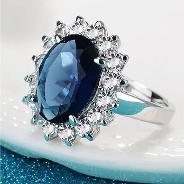 Oval Sapphire Blue Stone Ring Womens Sterling Silver Size 5