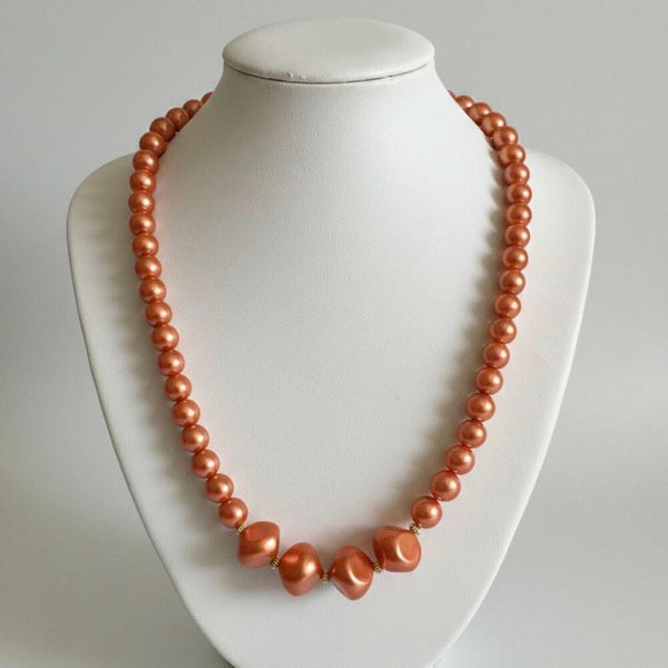 Rare Vintage Lustrous Peach Copper Pearl Statement Adjustable Necklace