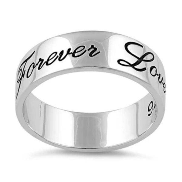 925 Sterling Silver Forever Love Script Band Ring Size 6 Women Gift Jewelry New
