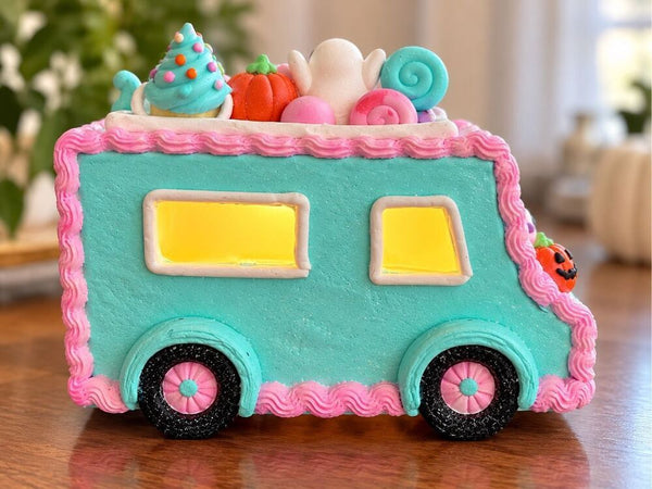 Light Up Pastel Halloween Candy Truck Ghost Pumpkin Tabletop Home Decor LED