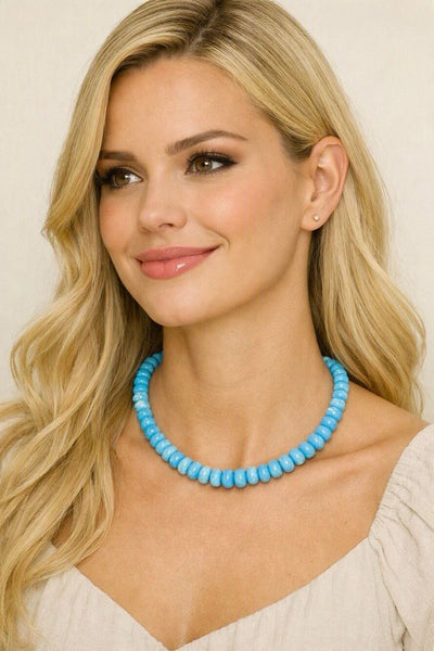 8mm Larimar Beaded Necklace • Adjustable 22” • Caribbean Blue Gemstone Jewelry