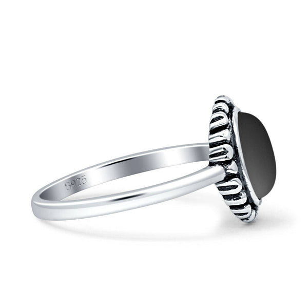 Oval Black Onyx Heart Solitaire Oxidized Ring