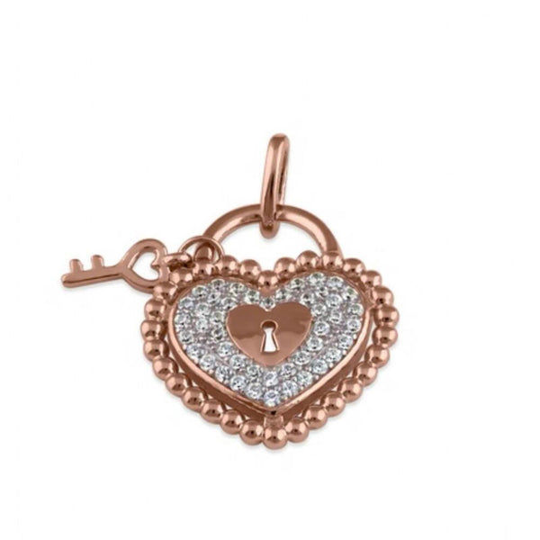 Rose Gold Heart and Lock CZ Necklace Pendant New