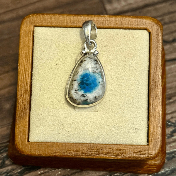 Rare K2 Azurite Necklace Genuine "Blueberry" Jasper Pendant Sterling Silver