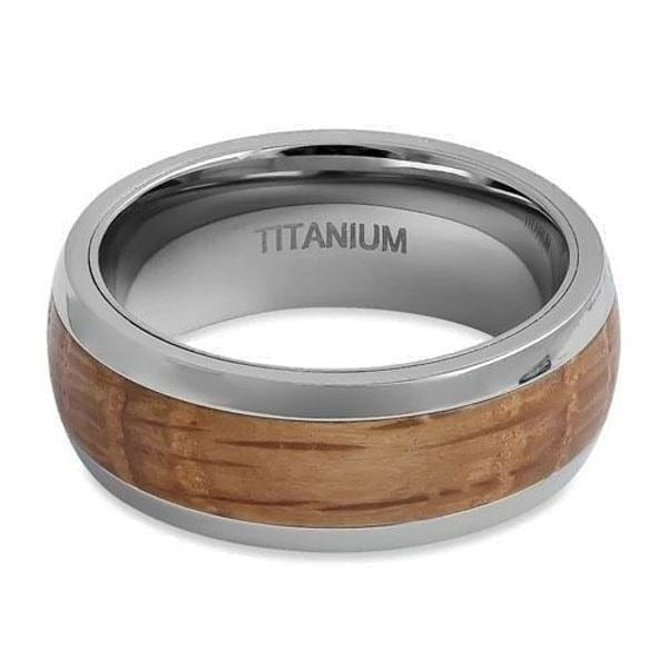 Titanium 8mm Whiskey Barrel Wood Band Ring Mens Size 12 New