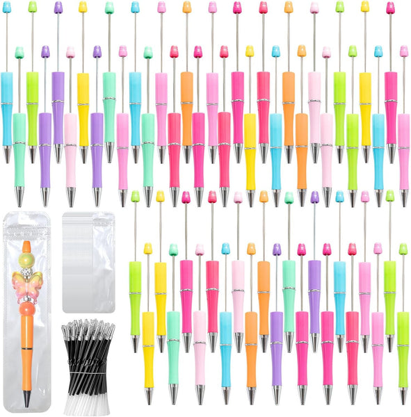 300 Pieces DIY Beadable Pen Kit – 100 Plastic Ballpoint Pens with Refills & Bags