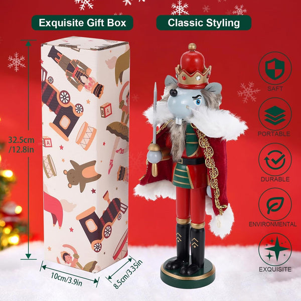 Christmas Decorations Mouse King Nutcracker Ornament 12 Inch Wooden Traditional