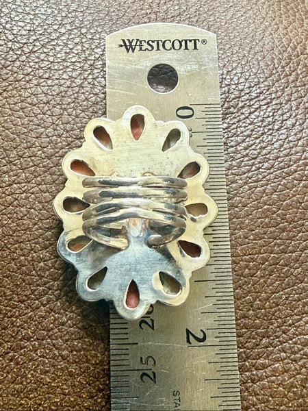 Southwestern Spiny Oyster Turquoise Statement Silver Ring Boho Artisan Design 7