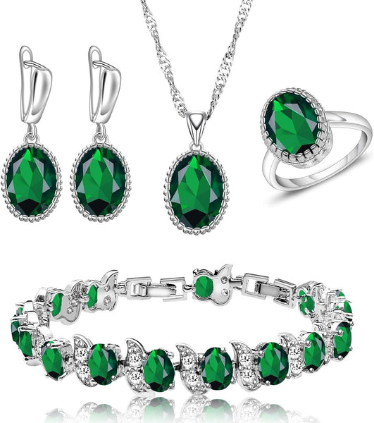 Jewelry Set for Women Green Emerald CZ Gemstone Set Size 8