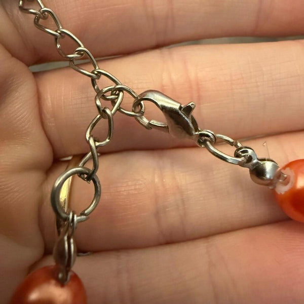 Rare Vintage Lustrous Peach Copper Pearl Statement Adjustable Necklace