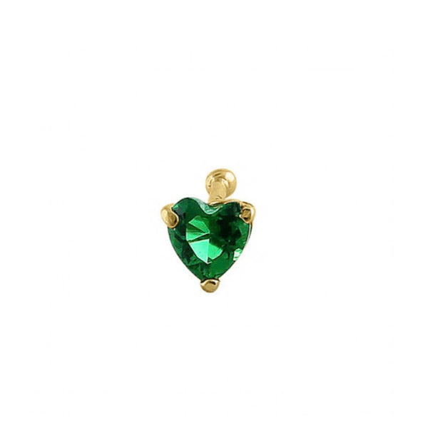 Solid 14K Yellow Gold Green Emerald Heart CZ  Nose Stud